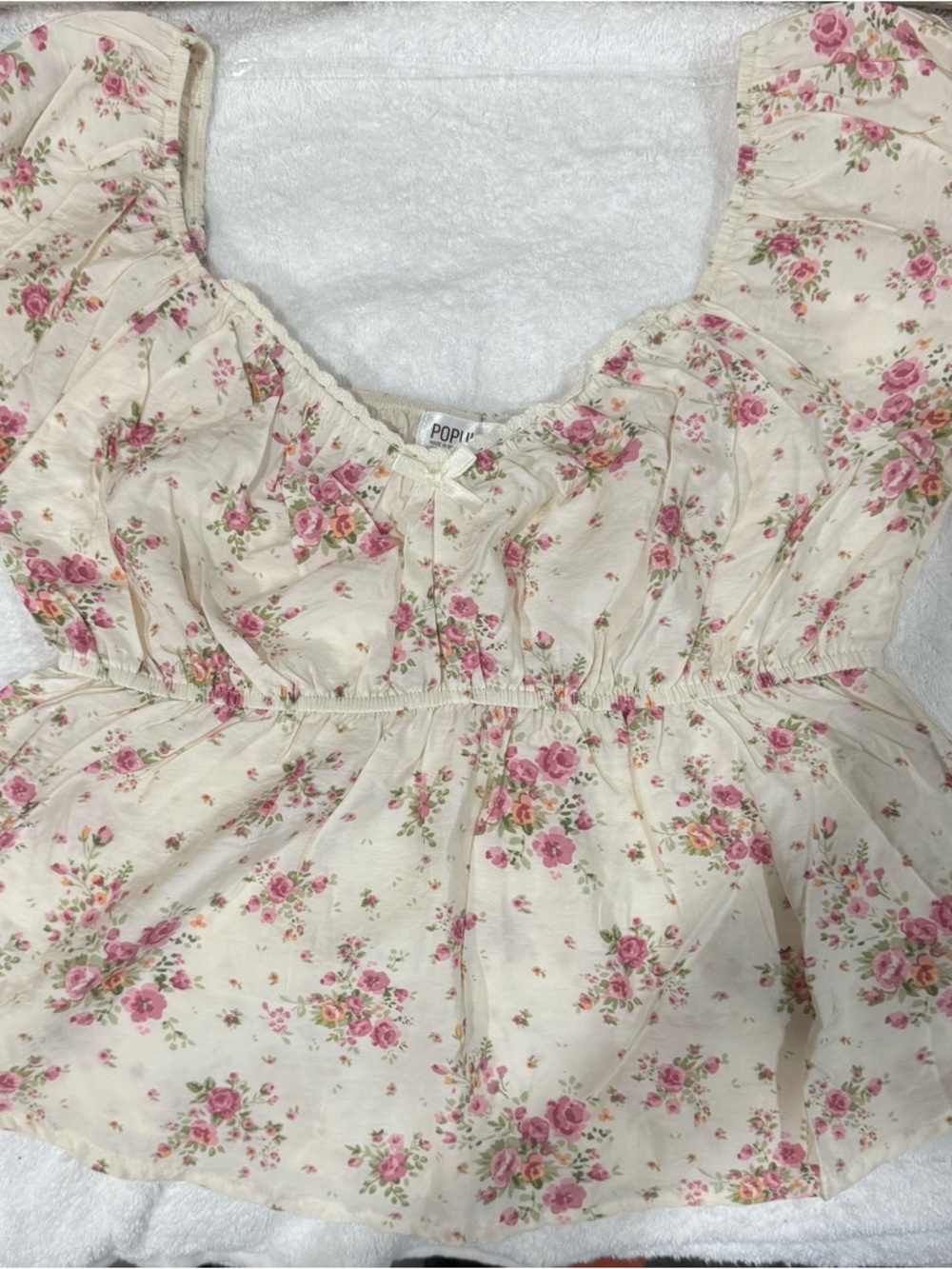 Floral Peplum Babydoll Top in Cream and Pink